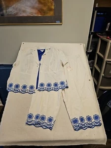 Vintage DRESS BARN Womens 3 Piece White Crop Pants Suit Linen Blend Floral Sz 22 - Picture 1 of 14