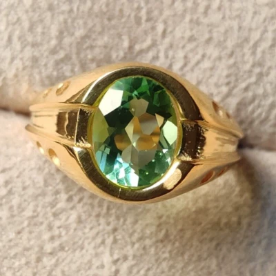 Piedra preciosa de amatista verde con anillo de oro amarillo macizo de 14K joyería para hombre regalo. Foto 1 de 4