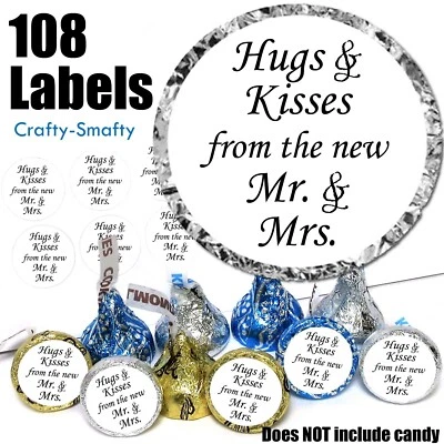 CRAFTY SMAFTY 108 Hugs & Kisses for the new Mr & Mrs fits Hershey Kisses Labels Wedding Favors