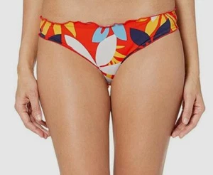 $179 Hobie Women's Orange Floral Ruffled Shirred Hipster Bikini Bottoms Size M - Picture 1 of 1