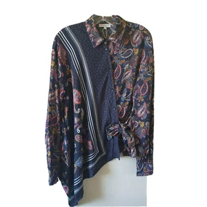 Warehouse Blue Pink Paisley Blouse Sz 8 Loose Fit A Sym Hem Ties - Picture 1 of 8