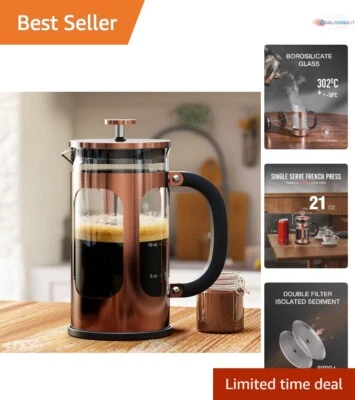 Cafetera Prensa Francesa Vidrio Borosilicato 21oz Portátil Tetera Fría Foto 1 de 4