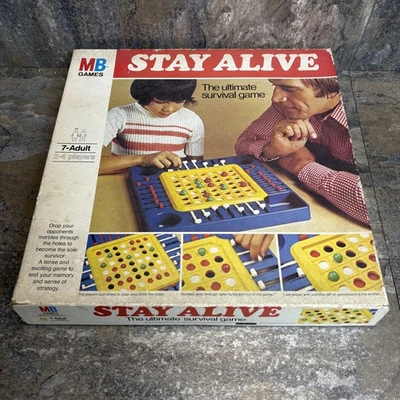 MB Games Vintage Stay Alive Board Game 1978 INCOMPLETE & worn box.  - Image 1 of 4