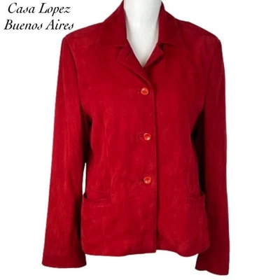 Chaqueta Blazer Casa Lopez Buenos Aires Cuero Cabra Rojo Talla L Foto 1 de 4