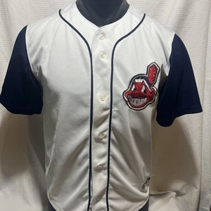 Maglia da baseball Majestic Cleveland Indians Grady Sizemore #24 bianco/blu Yth Lrg - Foto 1 di 8
