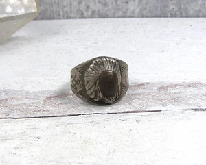 Sterling Silver Vintage old Stamped Arrow native American chief Ring Thunderbird - Imagen 1 de 5
