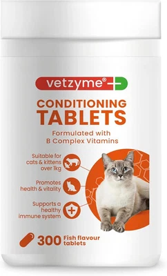 Vetzyme Conditioning Tablets for Cats and Kittens (300 Tablets) - Promotes Healt