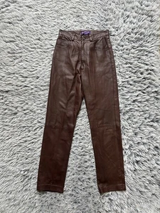 Ralph Lauren Purple Label Leather Pants Womens 4 Brown Straight Leg - Picture 1 of 12