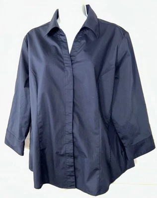 Camisa Blusa Riders Lee Talla XL Azul Marino Manga 3/4 Fácil Cuidado Botón Delantero Usada en Excelente Condición Foto 1 de 4