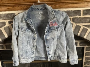 BARBIE Girls Blue DENIM Button FrontBack Logo Stretch JEAN Jacket 10-12 EUCMINT - Picture 1 of 17