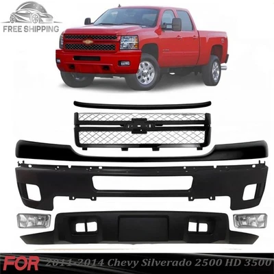 Front Bumper Paintable & Grille Kit For 2011-2014 Chevy Silverado 2500 HD 3500 Foto 1 de 4