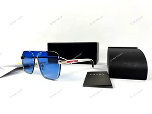 PRADA PS 63YS 22B 101 (59-17) 140 MM BLAUE GLÄSER, WEISS SILBERNER RAHMEN. RAR! - Bild 1 von 12