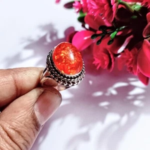 Natural Amber Gemstone Handmade Ring,925 Sterling Silver Amber Men's Ring - Picture 1 of 4