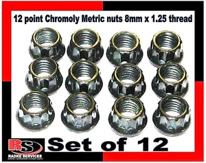 VW 12 POINT CHROMOLY NUTS METRIC 8mm 1.25 THREAD EXHAUST INTAKE BY RADKE S  - Picture 1 of 8
