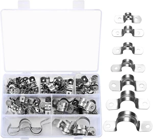 90 Pcs Two Hole Strap U Clamp,Pipe Strap U Bracket Clamp, Stainless Steel Rigid - Picture 1 of 12