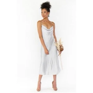 NEW Show Me Your Mumu Verona Cowl Neck Dress in Silver Luxe Satin Sz M - Picture 1 of 6