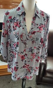IZ BYER XL MULTICOLOR FLORAL BUTTON UP SHIRT 3/4 ROLL TAB SLVS 100% POLYESTER