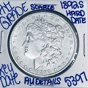 1892 S MORGAN SILVER DOLLAR AUTHENTIC HI GRADE U.S. MINT COIN RARE KEY DATE 5397 - Picture 1 of 3