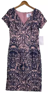 JS COLLECTION Dress Size 8/Medium Navy Pink Midi Soutache Embroidery NEW - Picture 1 of 20