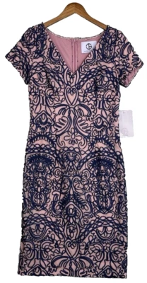 Vestido JS COLLECTION Talla 8/Mediano Azul Marino Rosa Midi Soutache Bordado NUEVO Foto 1 de 4