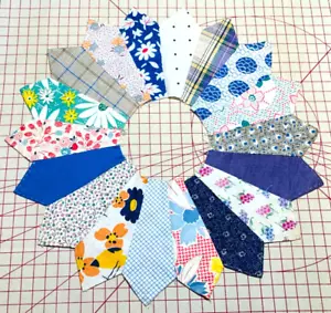 Antique Cotton Fabric 1930s Dresden Plate Quilt Block Hand Pc'd Great 30s Prints - Picture 1 of 4