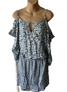 Young Fabulous & Broke YFB  Off shoulder Mini Dress or Tunic Blue Floral Size S - Picture 1 of 6