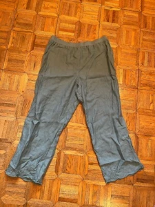 J. Jill L Dusty Blue Linen Wide Leg Floral Embroidered Hem Pullon Cropped Pants - Picture 1 of 11