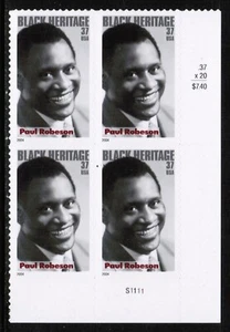 US USA Sc# 3834 MNH FVF PL# BLOCK Paul Robeson Actor Singer Black Heritage - Picture 1 of 1