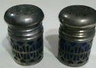Cobalt Blue Glass/Silvered Filigree Salt And Pepper Shakers-Hong Kong-Art Deco