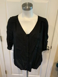 Edme & Esyllte Anthropologie Black Button-Up V-Neck Blouse, Size 6 (US) 10 (UK) - Picture 1 of 5