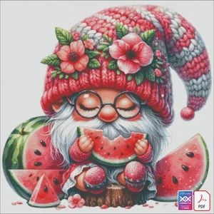 Watermelon Gnome -2 DIGITAL DOWNLOAD Counted Cross Stitch Pattern PDF Saga - Picture 1 of 6