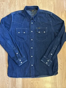 Lee Dark Indigo Sawtooth Pearl Snaps Denim Shirt Xxl - Picture 1 of 7