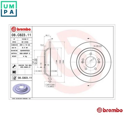 2x BRAKE DISC 08.C823.11 FOR KIA D4FD 1.7L G4FD 1.6L G4NC 2.0L 4cyl CARENS IV - Image 1 of 4