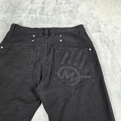Miskeen Originals Jeans Mens 36 Black Embroidered Wide Leg Baggy HipHop Skater - Image 1 of 4