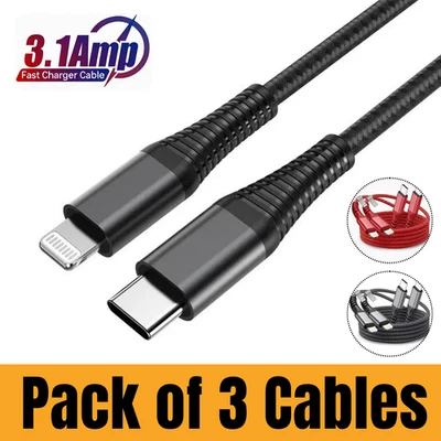 Heavy Duty Braided PD Fast Charger Lead USB C to iPhone Cable 14 13 12 11 X 8 7 - Image 1 of 4