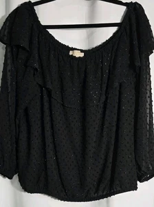 Michael Kors Women's Blouse Size OX/XL Black Bohemian Flow Sparkle - Picture 1 of 7