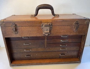 Vintage Union 7 Schubladen Eichenholz Maschinist Werkzeugkiste Truhe *ohne Schlüssel - Bild 1 von 22