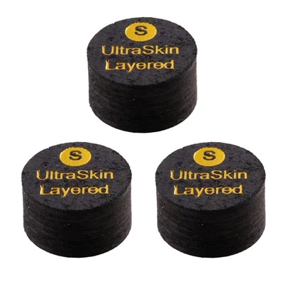 SOUTHERN REC SUPPLY 3-PACK UltraSkin Black Ultra Skin Billiard Pool Cue Tips (Soft) - 14mm