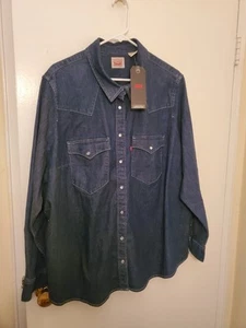 Levis Shirt Womens 3X Blue Denim Western Pearl Snap Cowgirl Ride Dance West - Picture 1 of 14