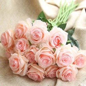 20pc Silk Roses – Cream & Pink Artificial Flowers – Soft Touch – Wedding Decor - Picture 1 of 6