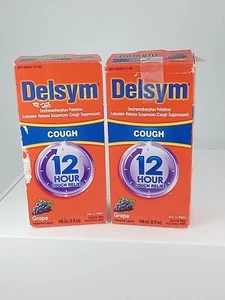 2 Delsym 12 Hour Grape OR ORANGE Flavored Cough Relief Liquid, 5 Fl OZ EACH - Picture 1 of 4