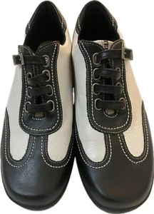 Tehama Black White Leather Women's Golf Shoes Size 7.5 - Made in Brazil - Foto 1 di 12