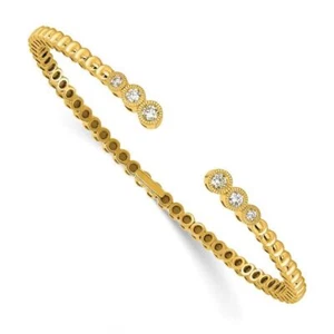18K Solid Yellow Gold Ball Diamond Cuff Bracelet - Picture 1 of 12