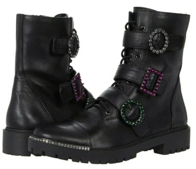 Jessica Simpson Kirlah RhS Buckle Detail Leather Combat Boots, Multi Sizes Black - Image 1 of 4