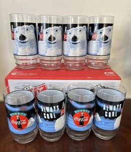 VTG 1995 ALWAYS COOL 8 Coca Cola Cooler 16 Oz. Glasses Indian Glass NEW IN BOX - Picture 1 of 11