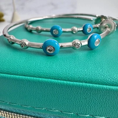 Ippolita Sterling Carnevale Stardust 5 stone Hoop Earrings Diamonds Turquoise - Image 1 of 4