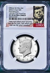 2022 S Proof Kennedy Half Dollar 50c NGC PF70 UC FR 10-Coin-Clad-PF-SET Version - Imagen 1 de 2