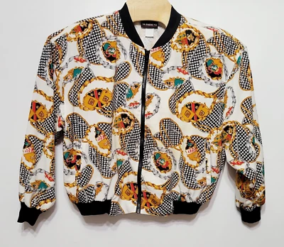 Vintage Notations Womans Black & White Bomber Jacket Windbreaker Size Large - Image 1 of 4