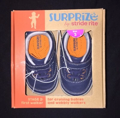 Zapatos de bebé Sorpresa por Stride Rite: azul marino infantil/Arthur etapa 2 talla 3 ¡NUEVOS! Foto 1 de 4