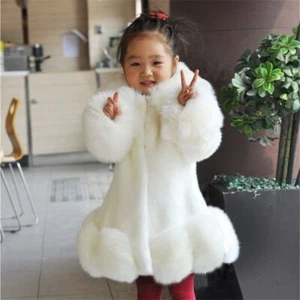 Kids Girls Faux Fur Velvet Coat Winter Autumn Jacket Outwear Fashion Streetwear - Picture 1 of 17